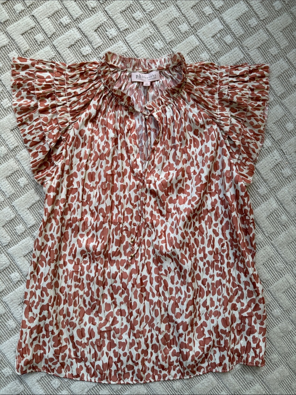 Philosophy Rust and Cream Leopard Flutter-Sleeve Blouse